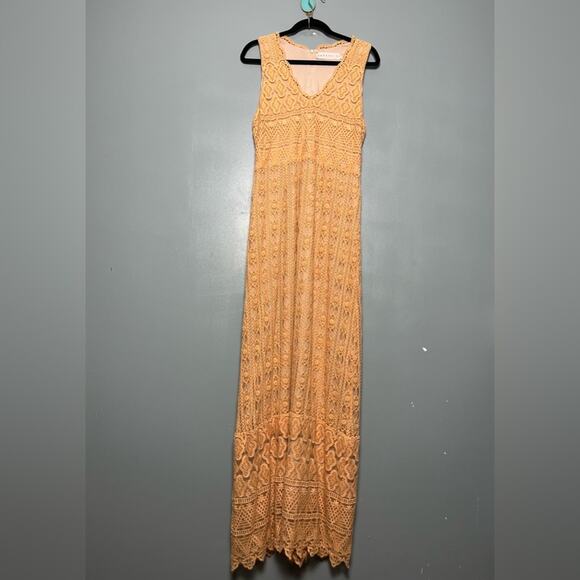 Anthropologie KOROVILAS Calantha Crochet Maxi Dress Peach Women’s Size M - Picture 2 of 11